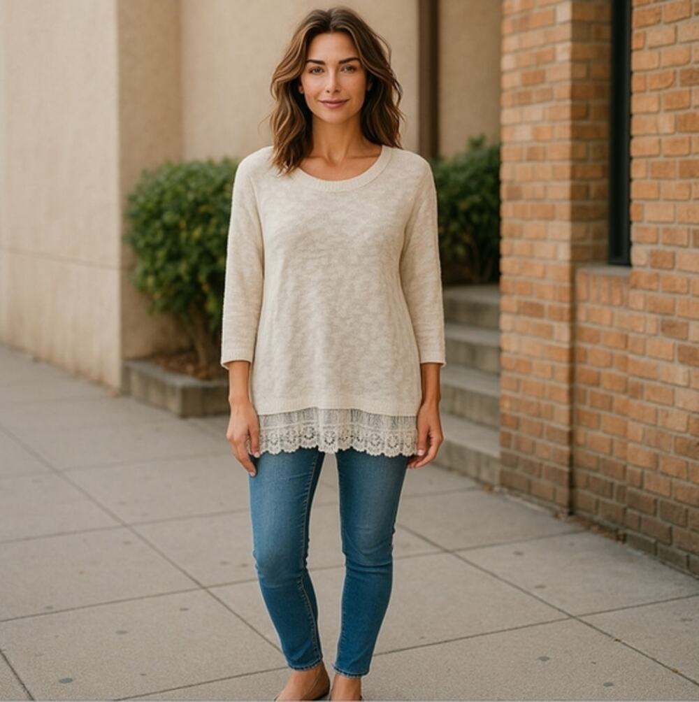 Ana White Sweater with Lace Trim Size L